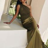 One Shoulder Pleated Maxi Summer Dress