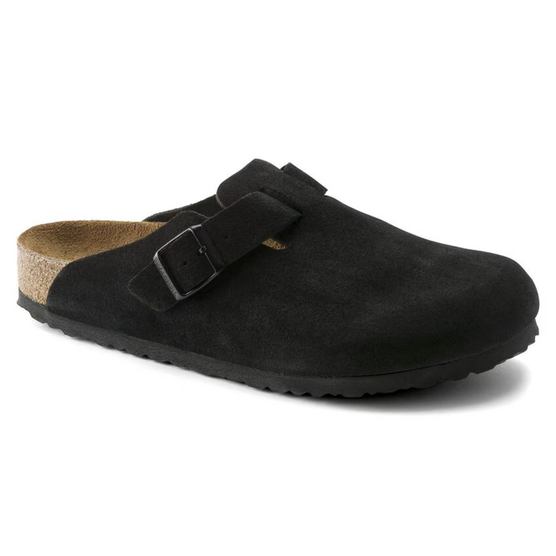 Boston Suede Leather Clogs in Black – Soft Anatomical Footbed