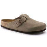 Boston Suede Leather Clogs – Taupe with Soft Anatomical Footbed