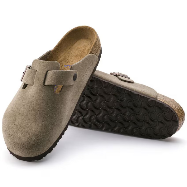 Boston Suede Leather Clogs – Taupe with Soft Anatomical Footbed