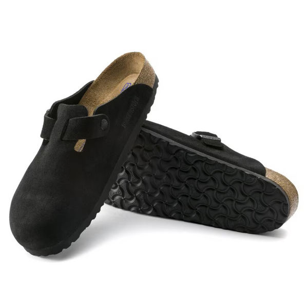 Boston Suede Leather Clogs in Black – Soft Anatomical Footbed