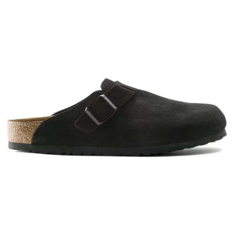 Boston Suede Leather Clogs in Black – Soft Anatomical Footbed
