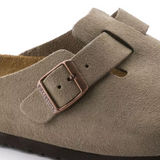 Boston Suede Leather Clogs – Taupe with Soft Anatomical Footbed