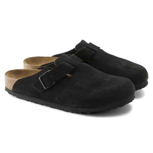 Boston Suede Leather Clogs in Black – Soft Anatomical Footbed